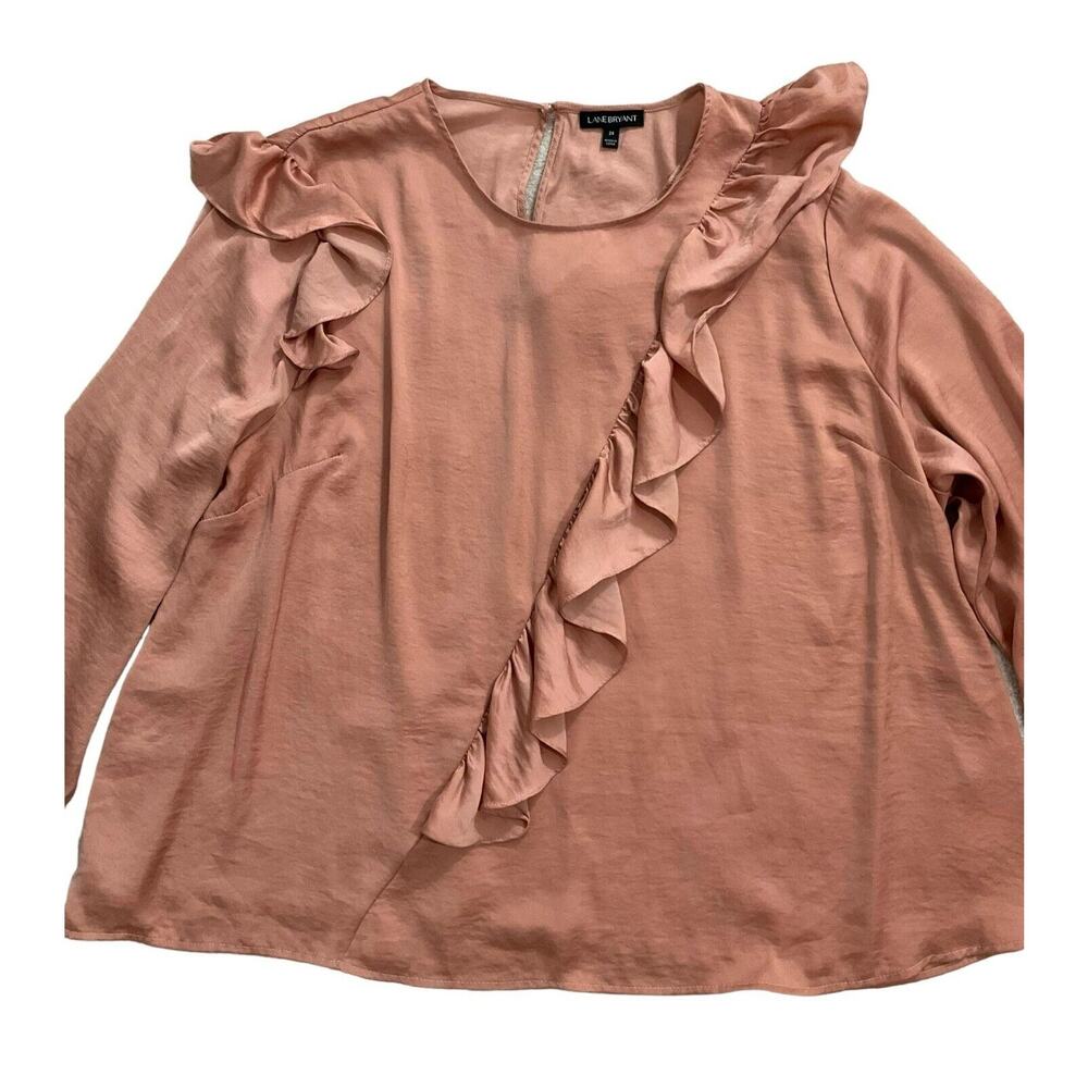 Lane Bryant Women Plus Size 24 Blush Pink Long Sleeve‎ Ruffles Blouse (31-390)